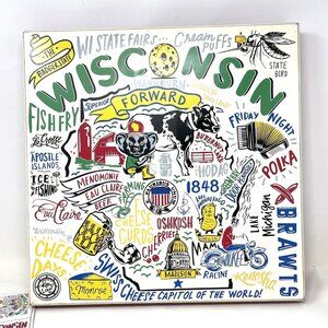 Wisconsin State Favorite Place MAP Primitives by Kathy Box‎ Sign Souvenir 16X16